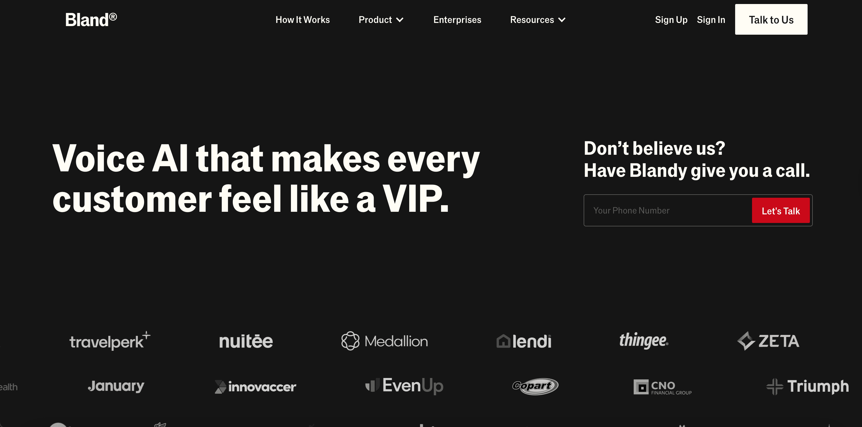 Bland AI Homepage