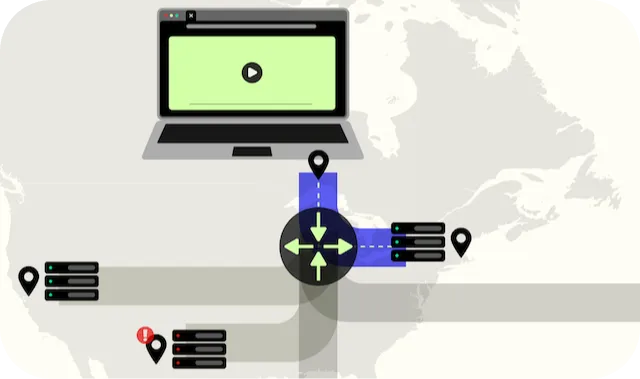 Laptop interconnected with various routers 