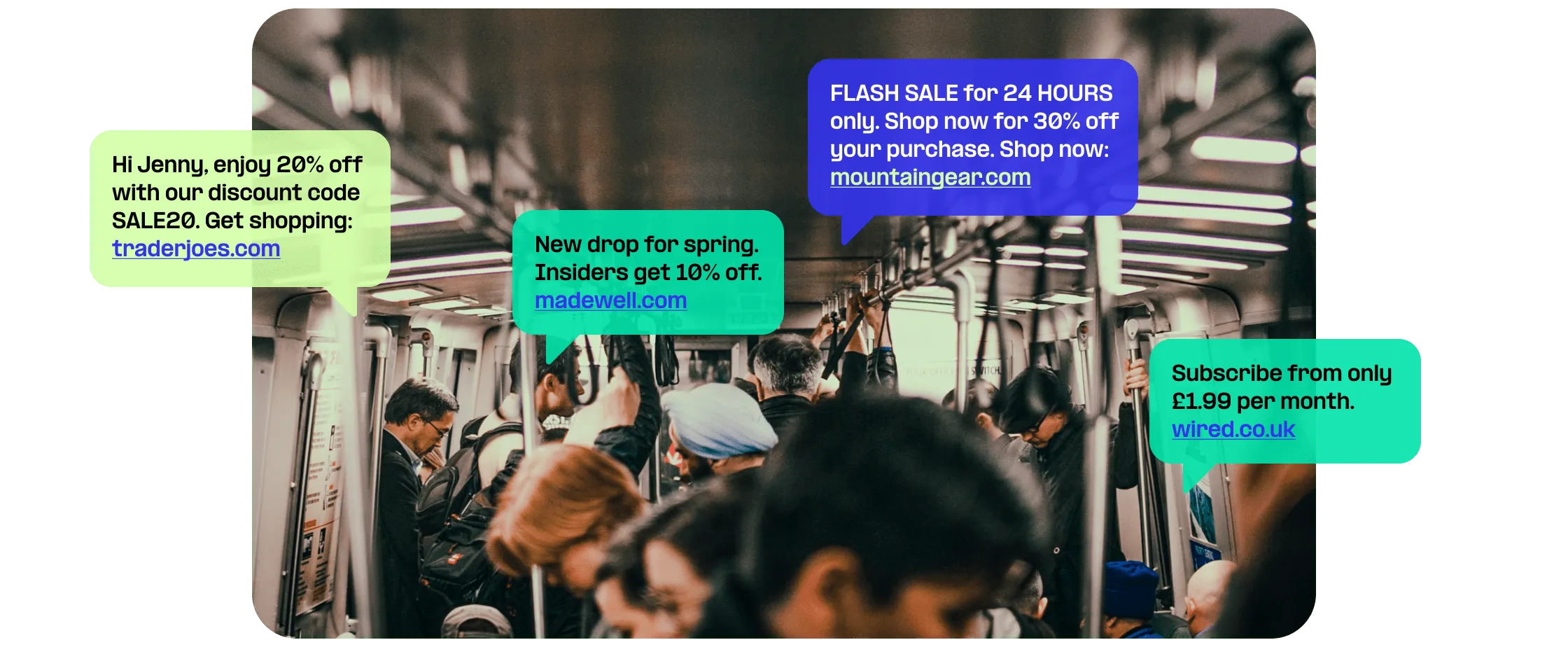 People on subway receive sms marketing alerts
