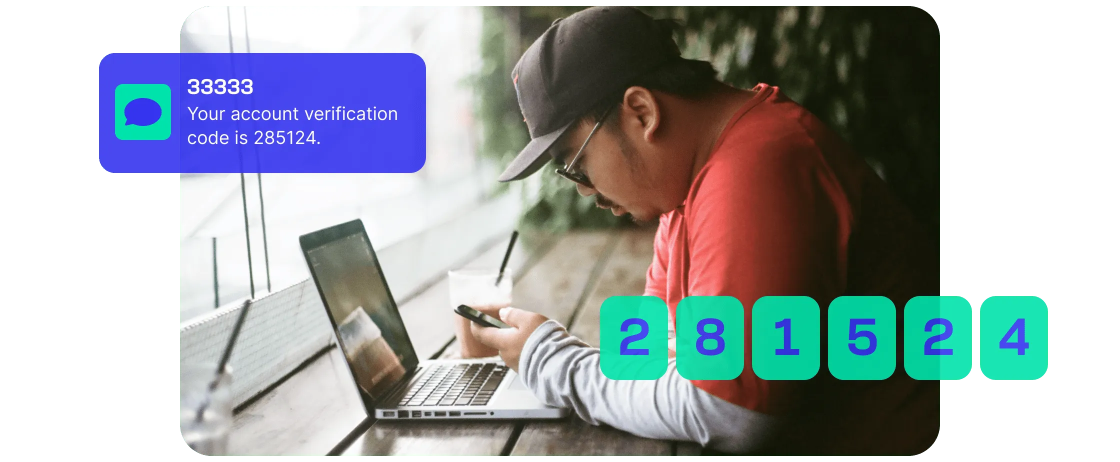 Man enters 2FA code on laptop
