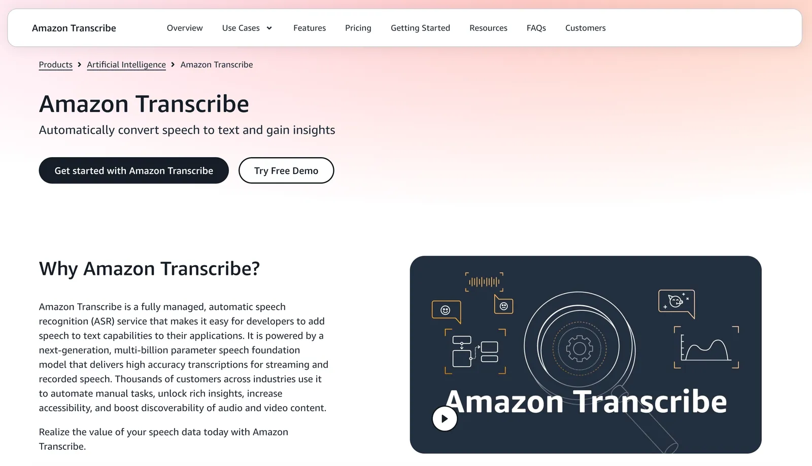 Amazon Transcribe Homepage