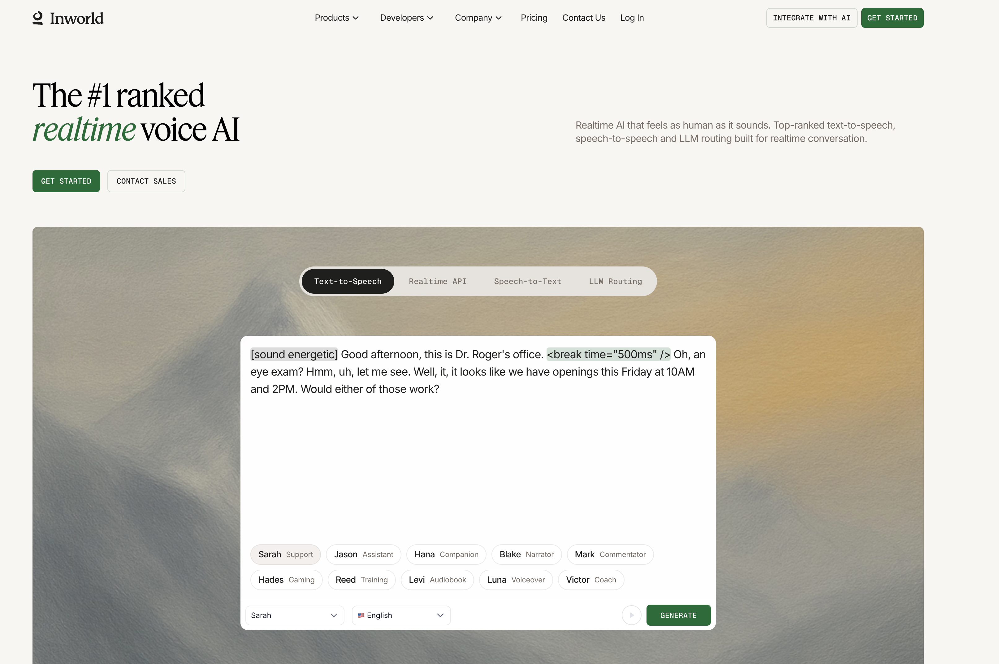 Inworld homepage showing its ranked realtime voice AI platform