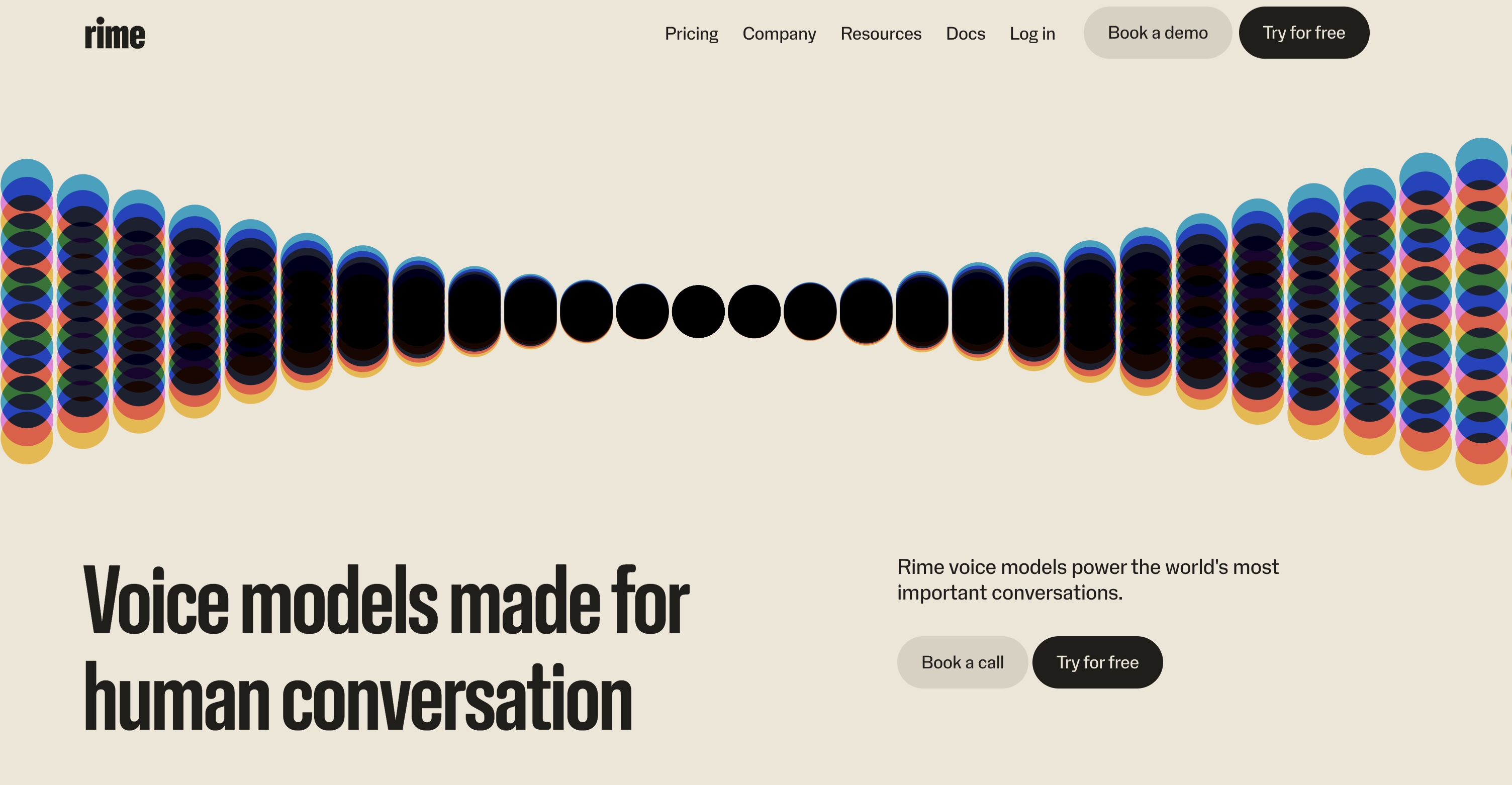 Rime homepage showing voice models for human conversation