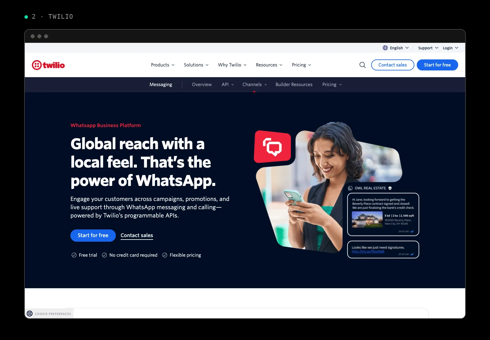 Twilio WhatsApp Business API page