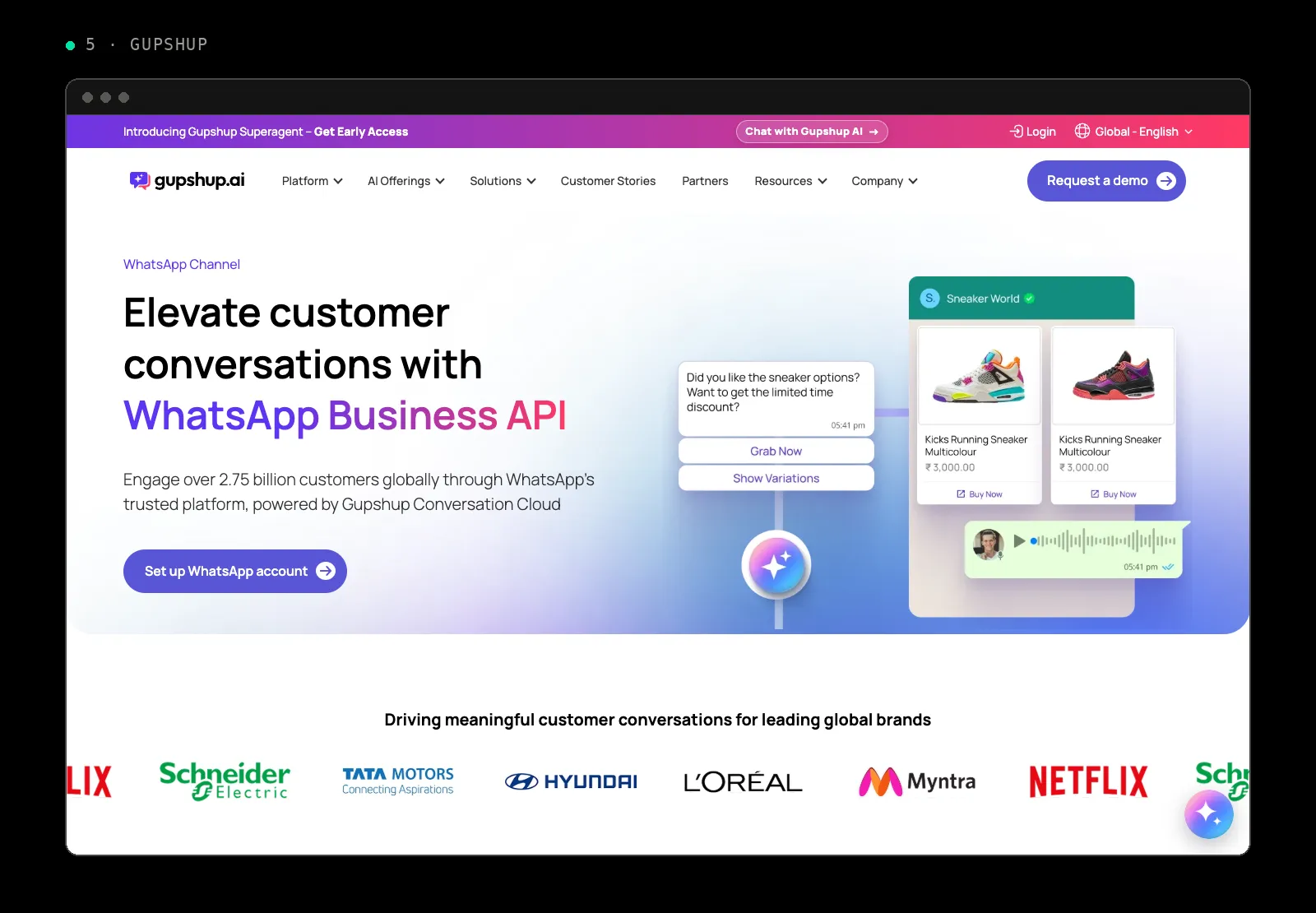 Gupshup WhatsApp Business API page