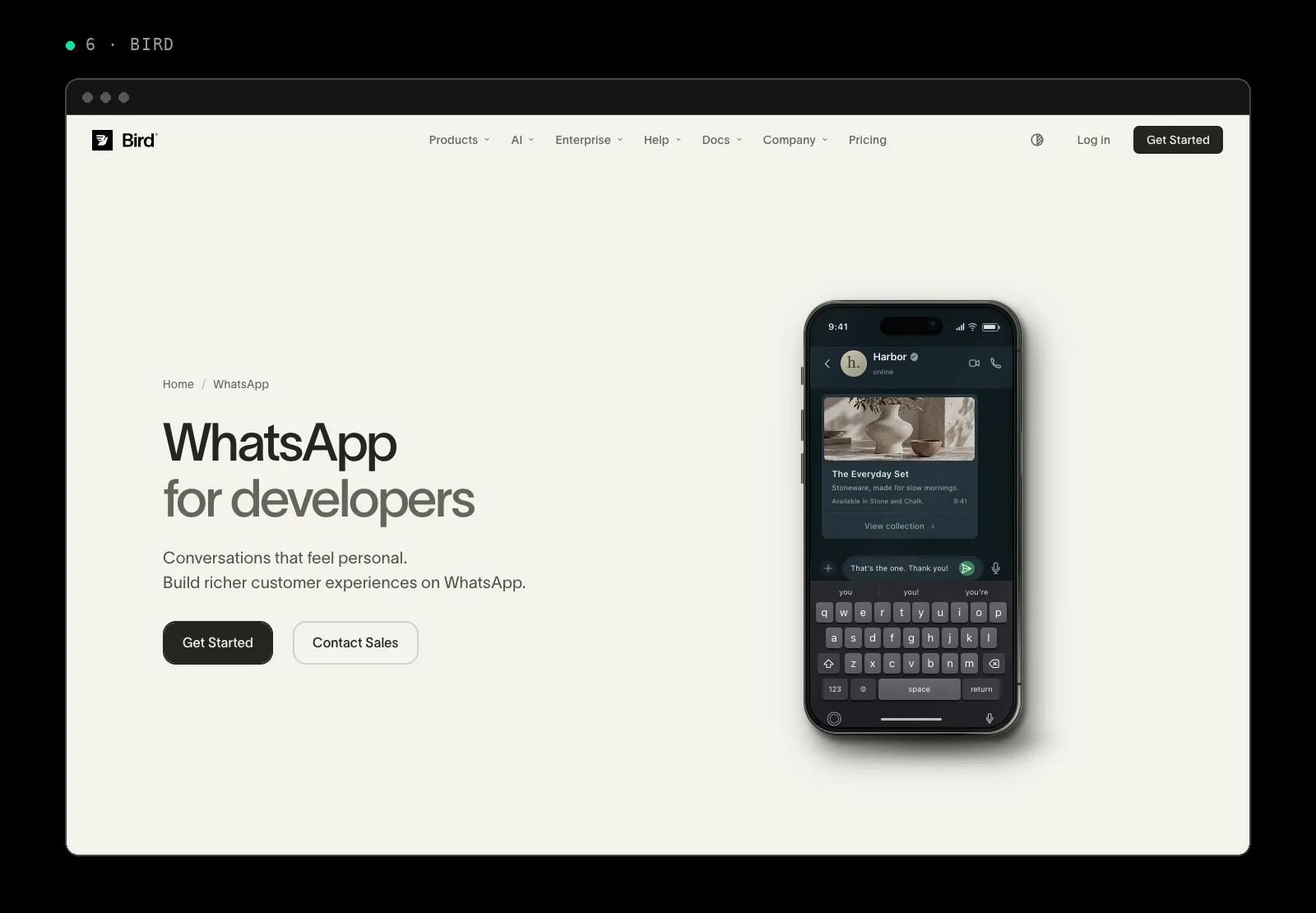 Bird WhatsApp Business API page