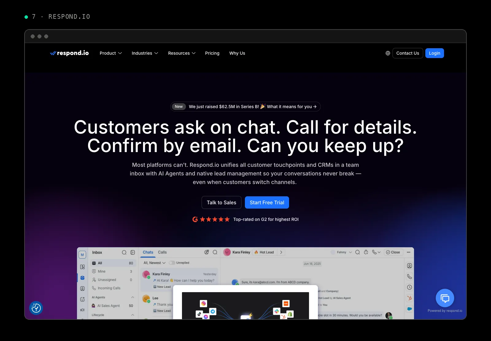 respond.io WhatsApp Business API page