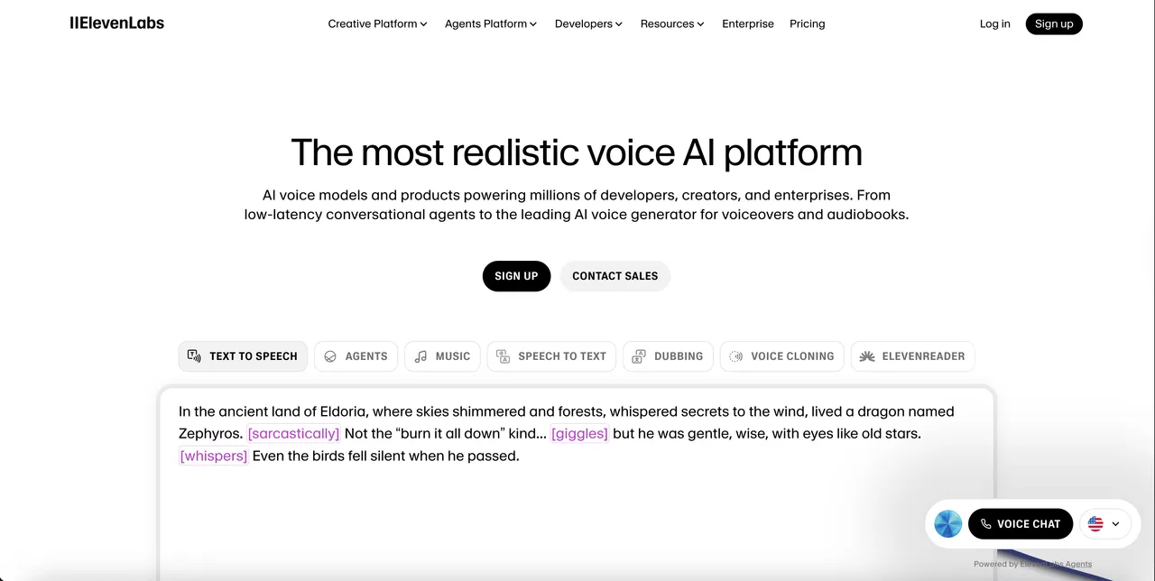 ElevenLabs homepage