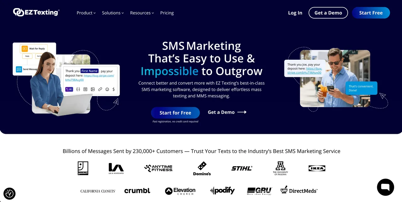EZ Texting homepage