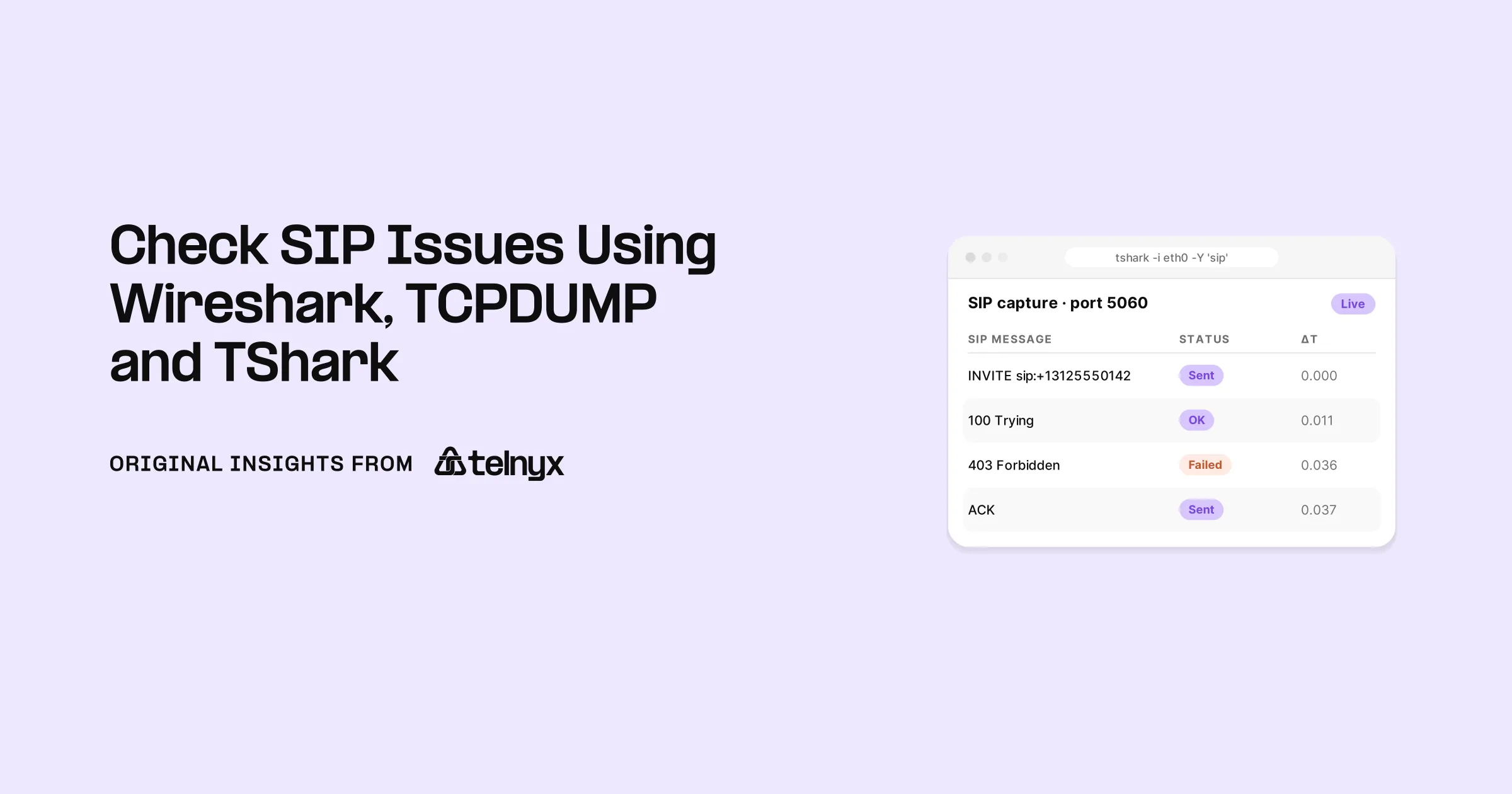 SIP capture in tshark showing a 403