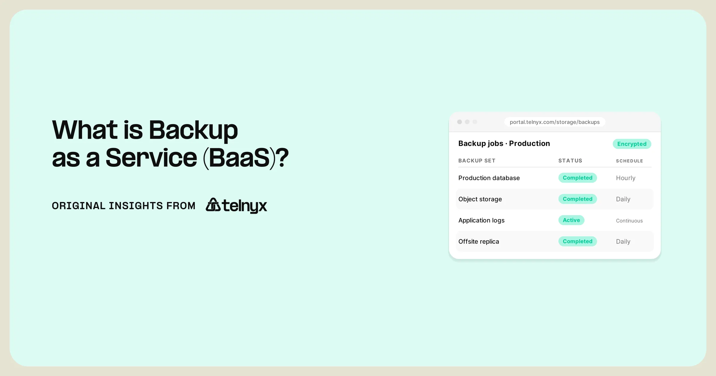 Backup job list in the Telnyx storage portal