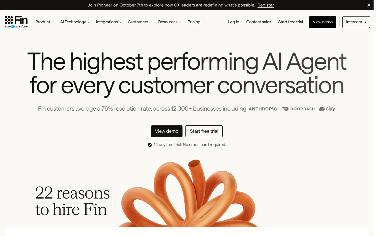 Fin homepage screenshot