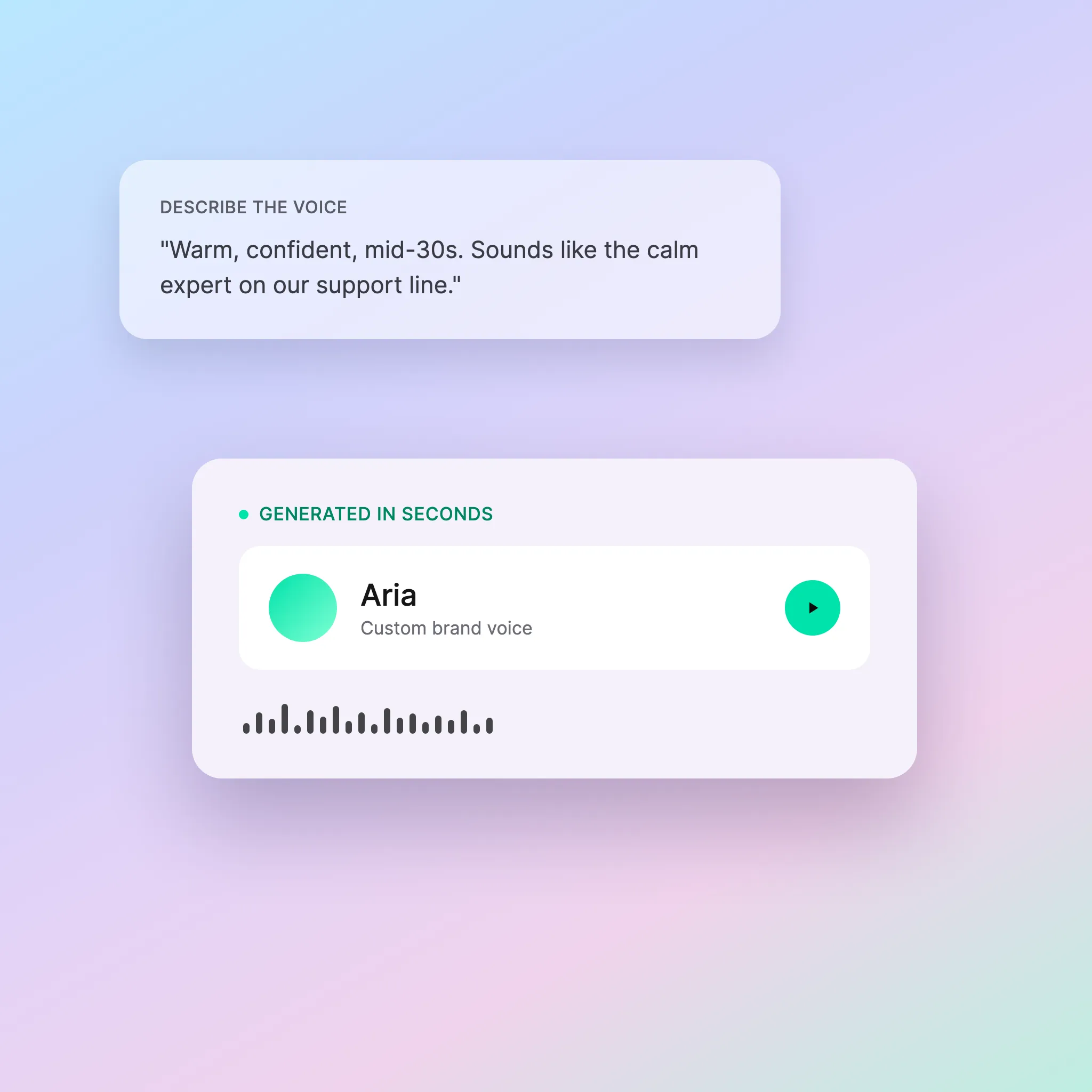 A brand voice prompt generating a custom voice named Aria in seconds on Telnyx Voice Design Lab