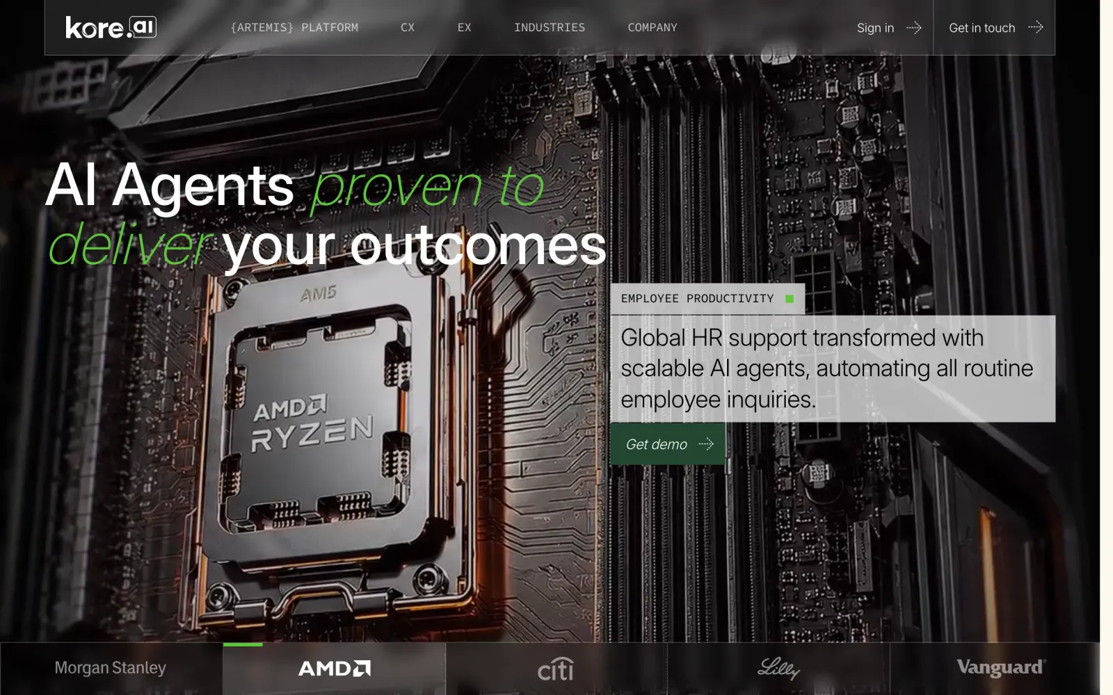 Kore.ai homepage screenshot