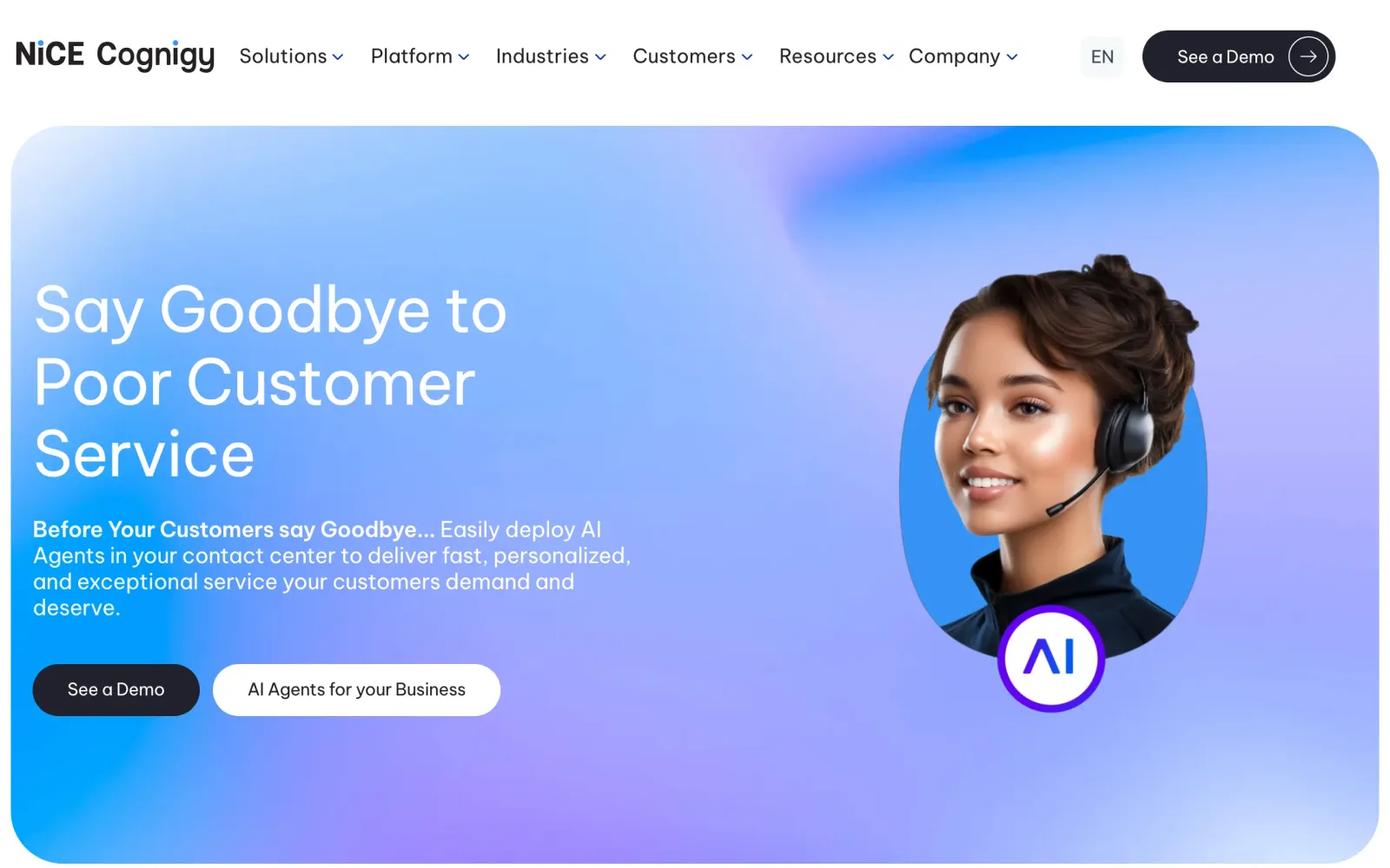 NiCE Cognigy homepage screenshot