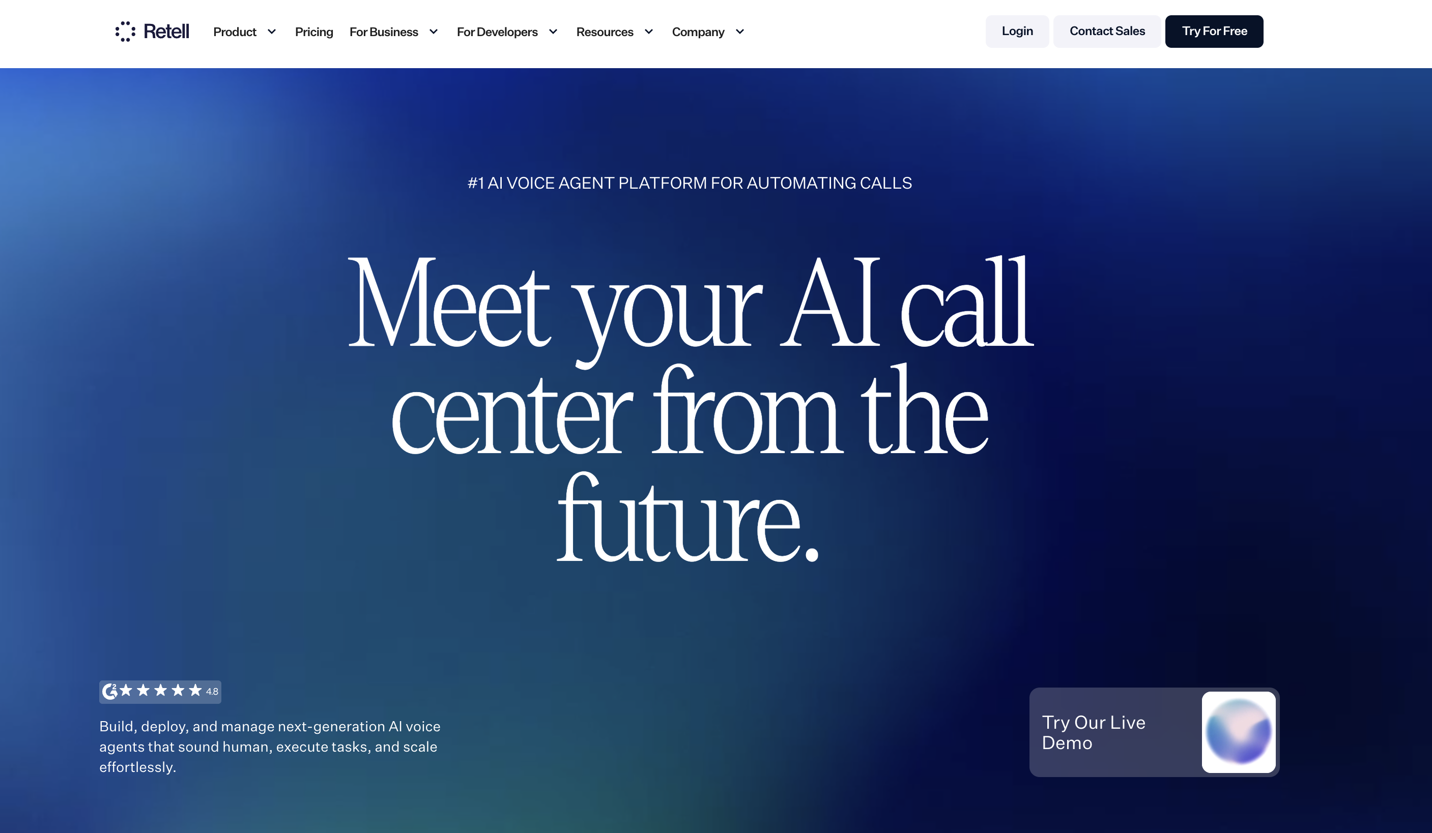 Retell AI Homepage
