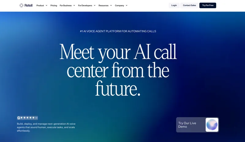 Retell AI homepage