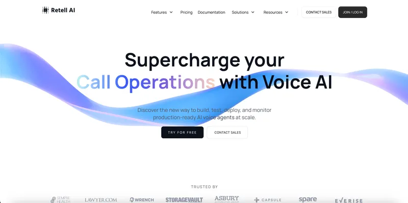 Retell AI homepage