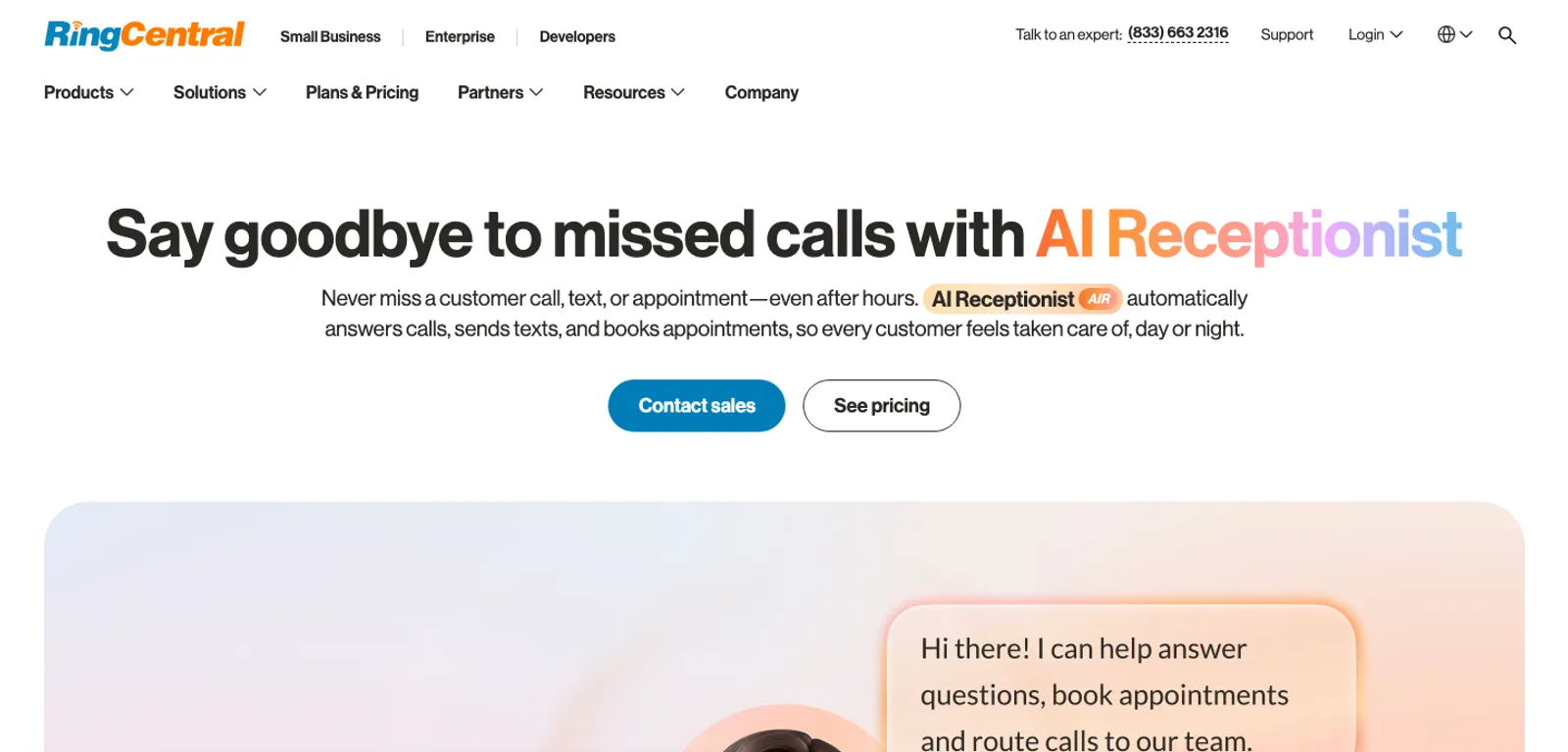 RingCentral AI Receptionist product page