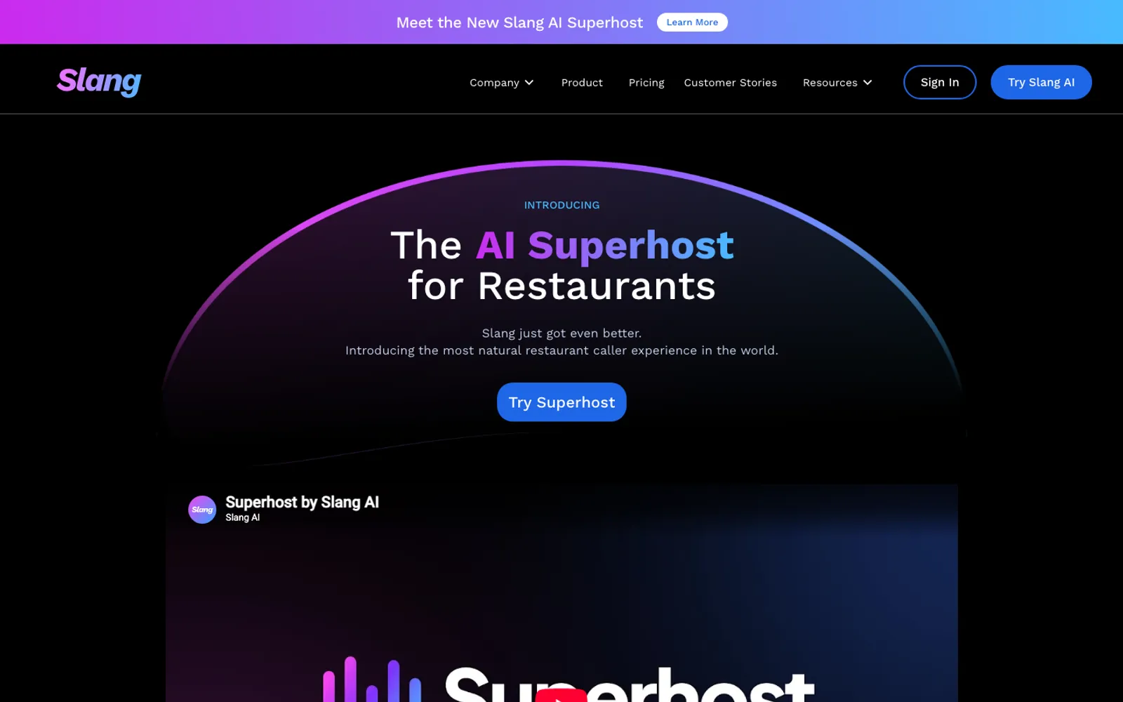 Slang.ai restaurant AI homepage