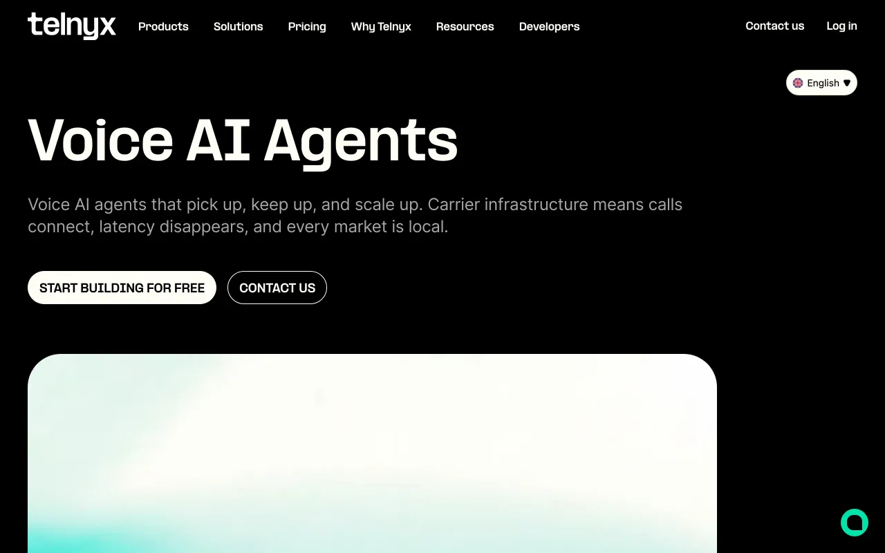Telnyx Voice AI Agents product page screenshot