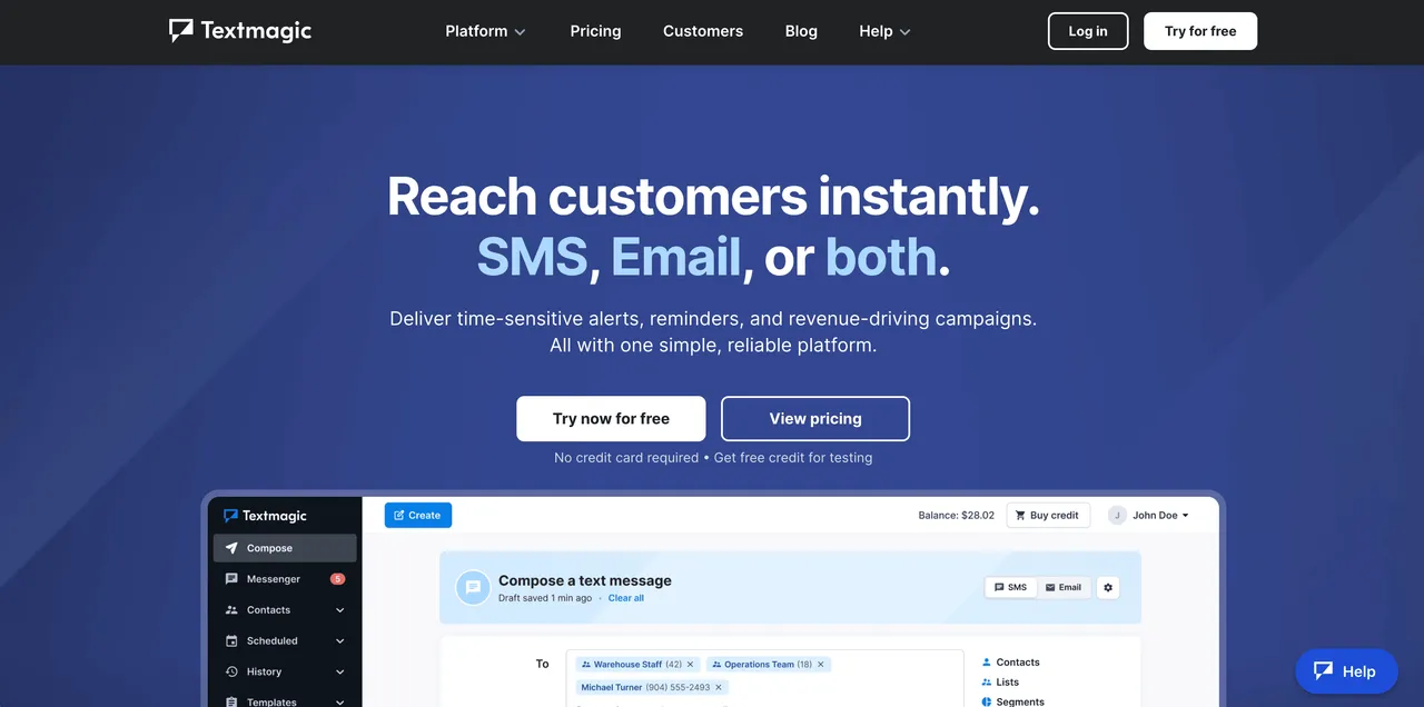TextMagic homepage