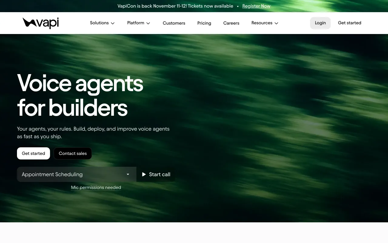 Vapi homepage screenshot
