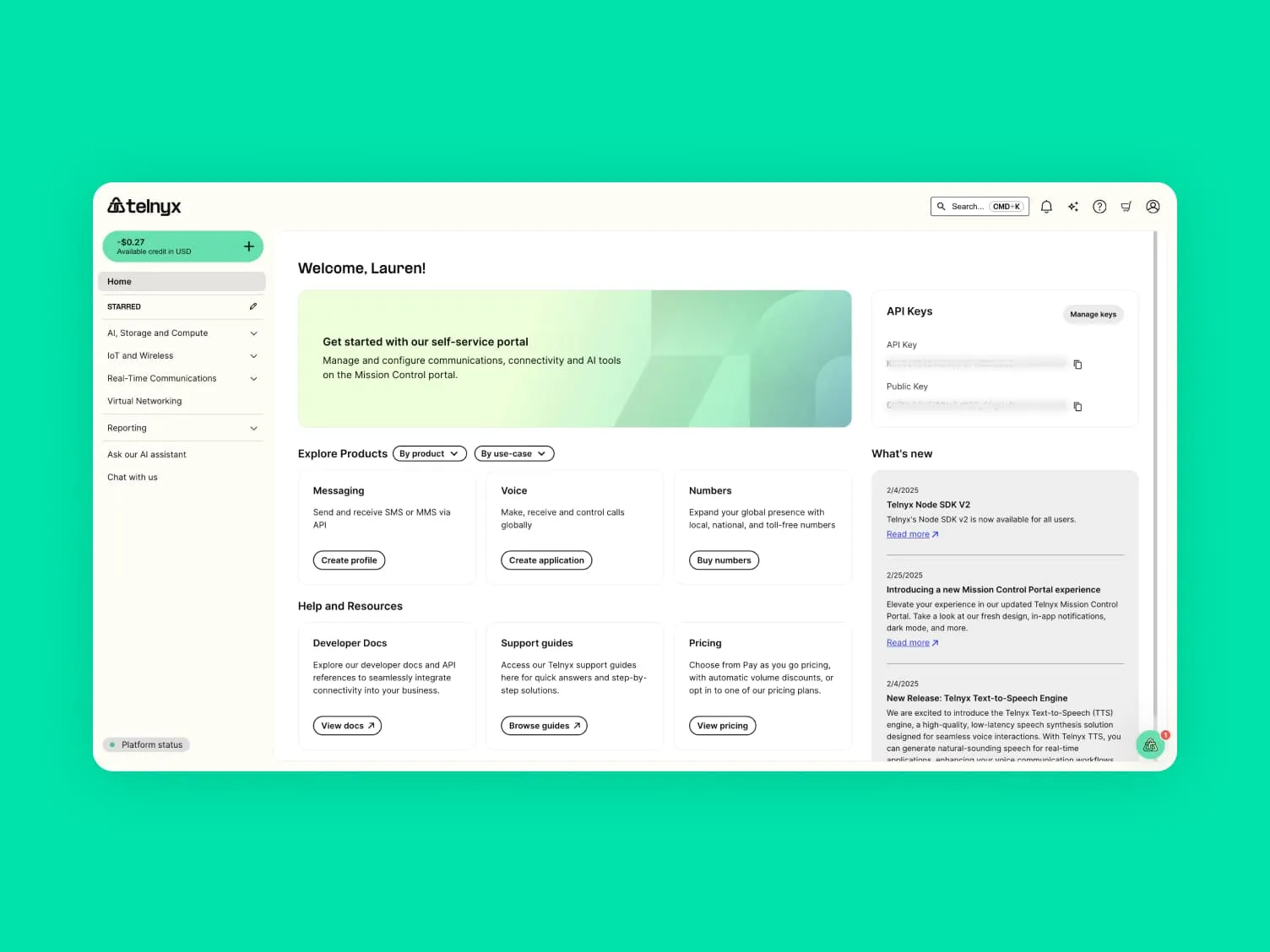 User-friendly Telnyx dashboard