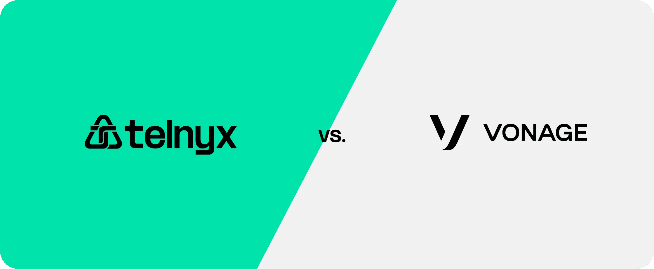 Telnyx logo vs. Vonage logo on white and green background
