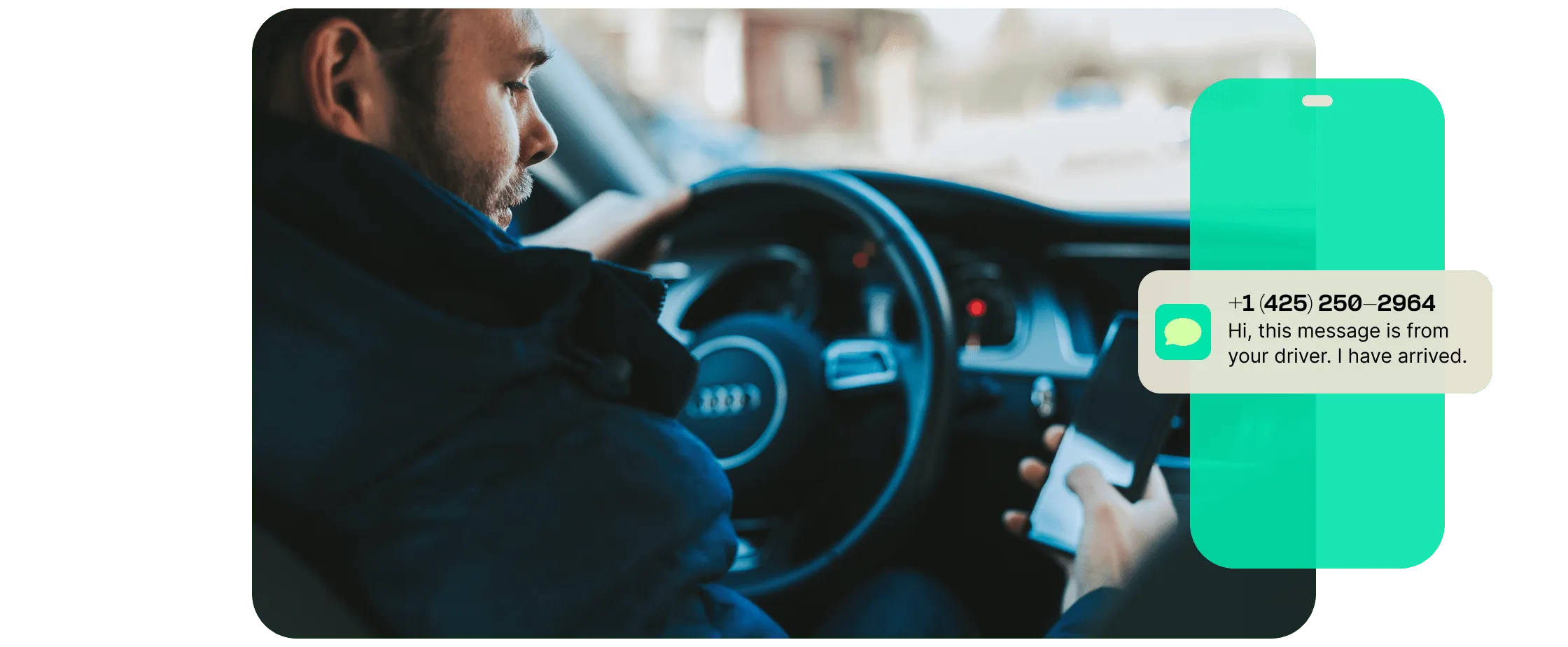 Man receives text message in car