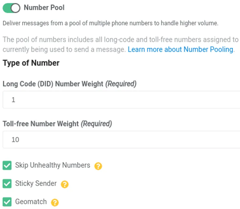 Number Pool Settings in the Telnyx Portal