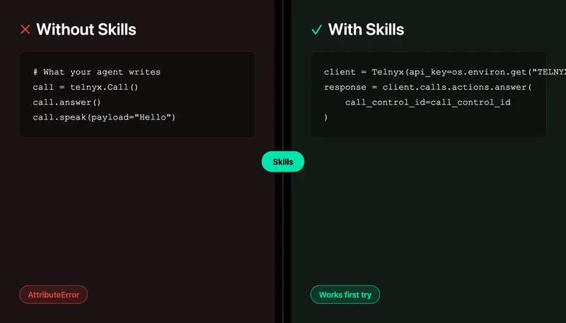 Before and after: code without skills vs with skills